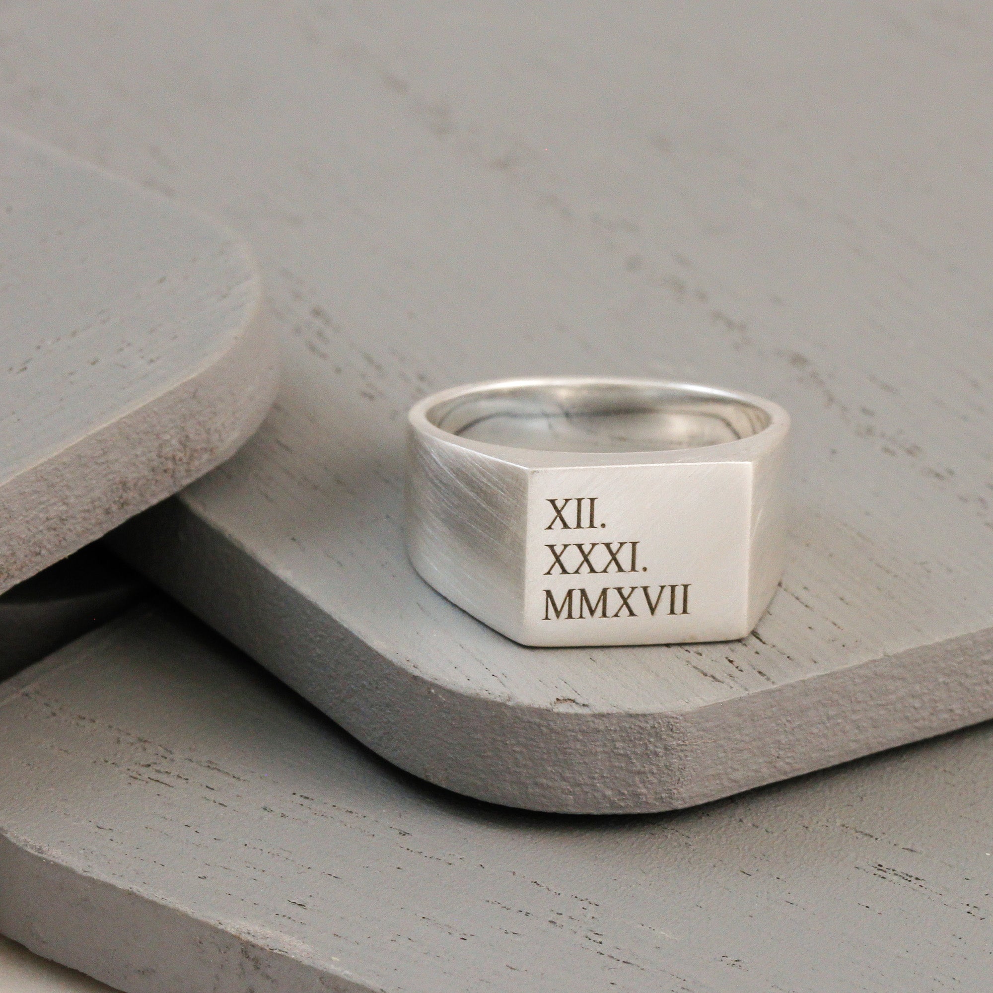 Roman Numerals Large Square Silver Signet Ring - Off The Map Jewellery