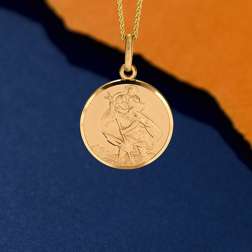 Gold 22mm wide pendant Saint Christopher