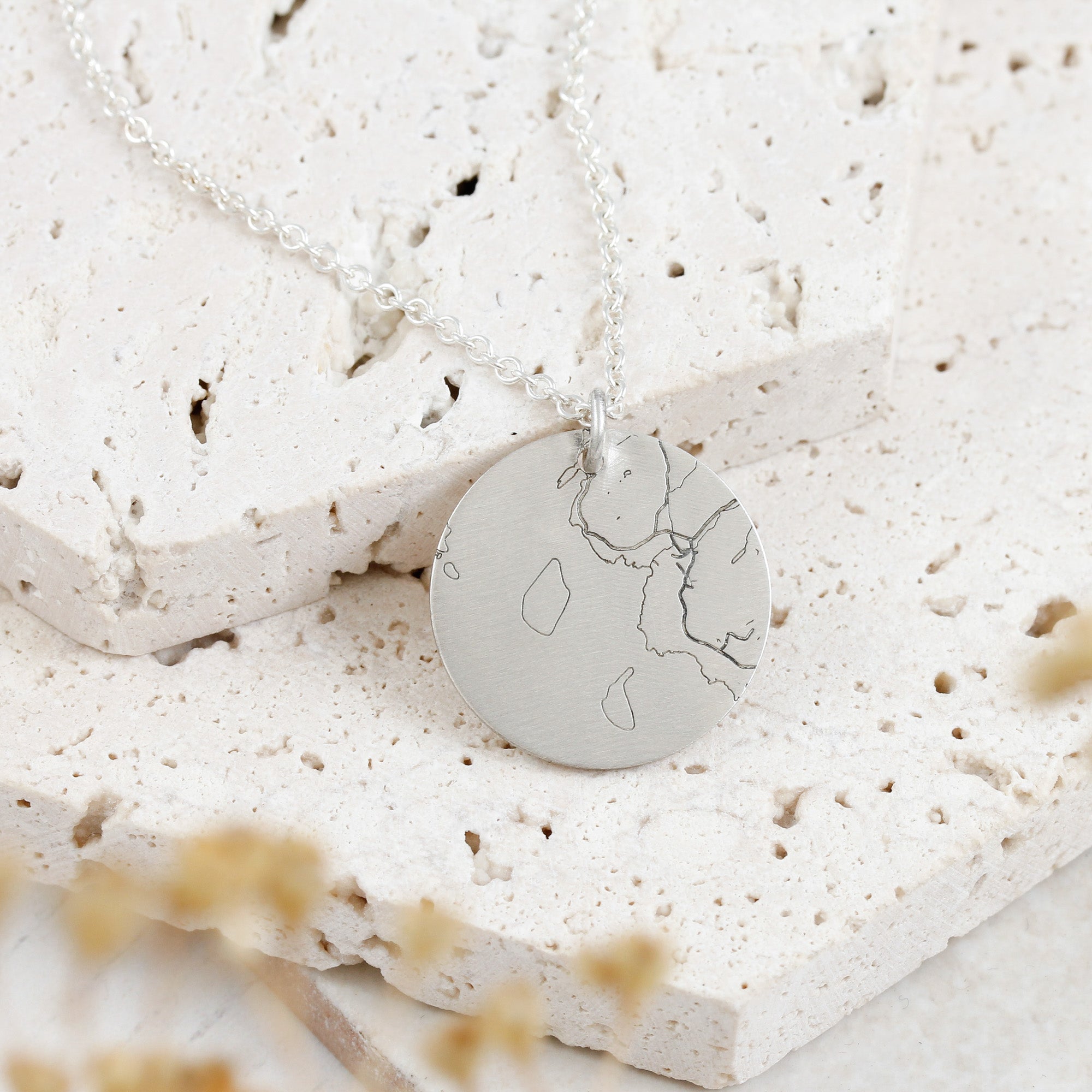 matte finish street map necklace on trace chain