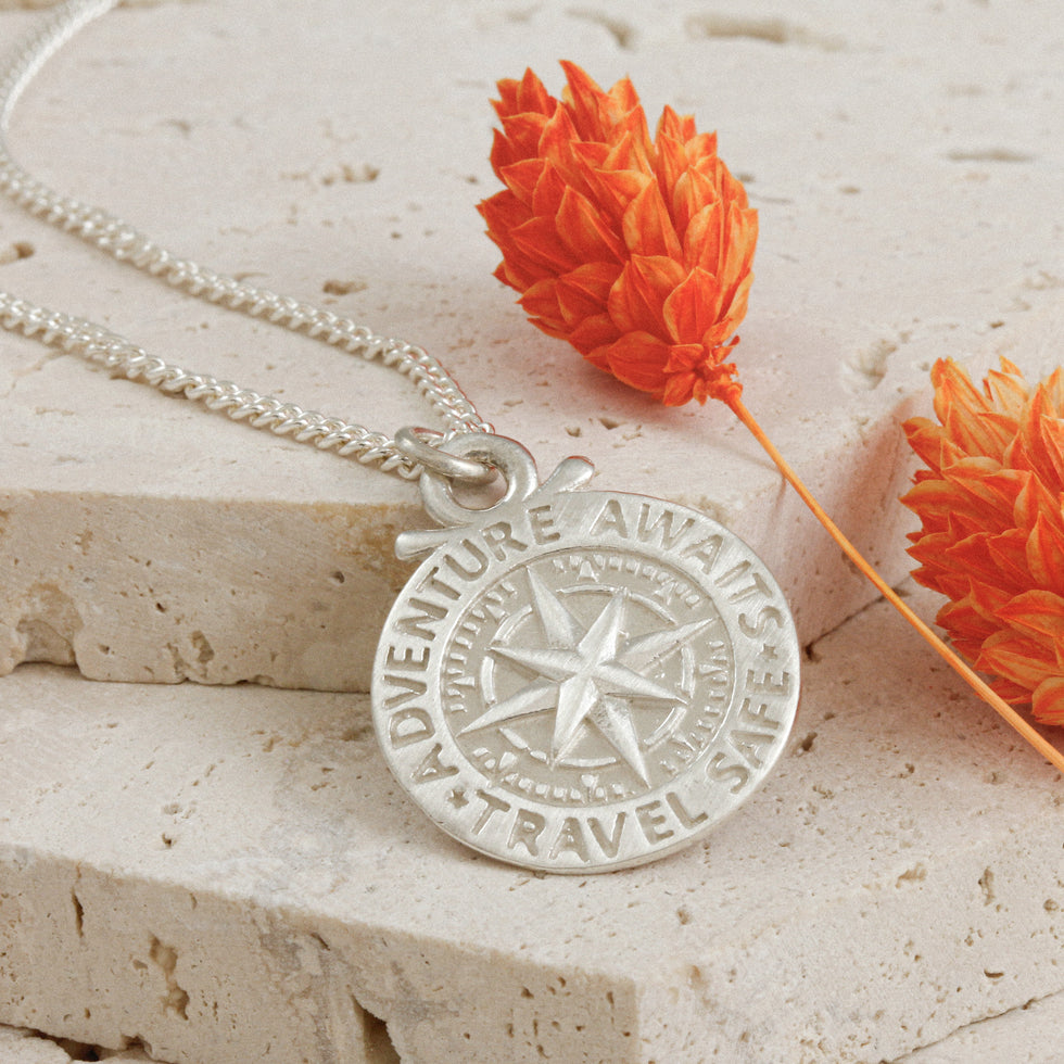 Large Travel Safe Compass Personalised St Christopher Silver Necklace ...