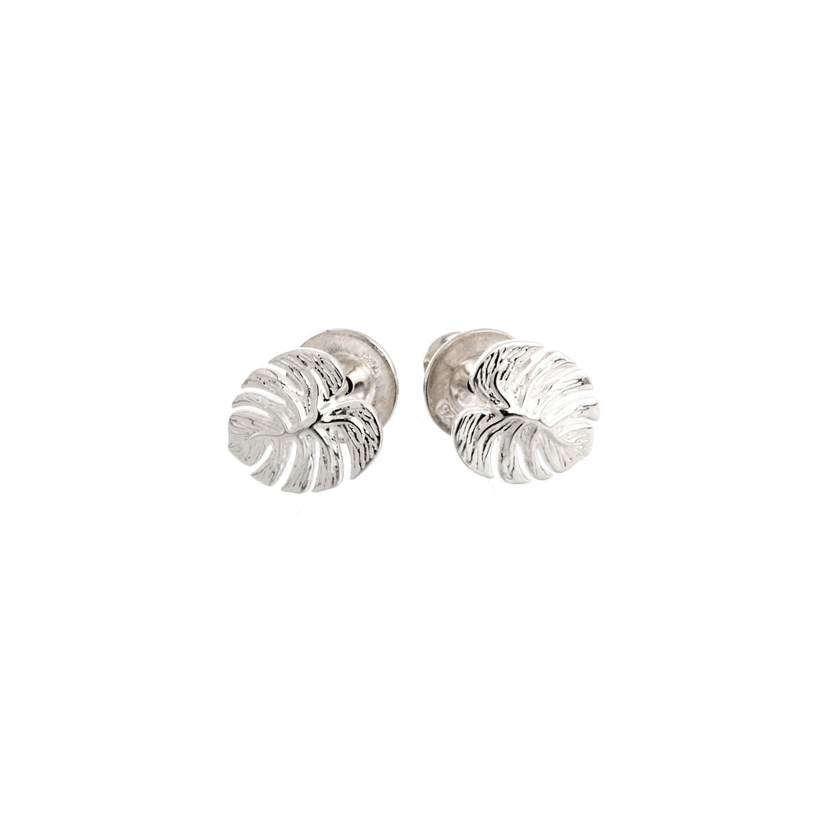silver monstera palm leaf studs tropical themed jewellery gift