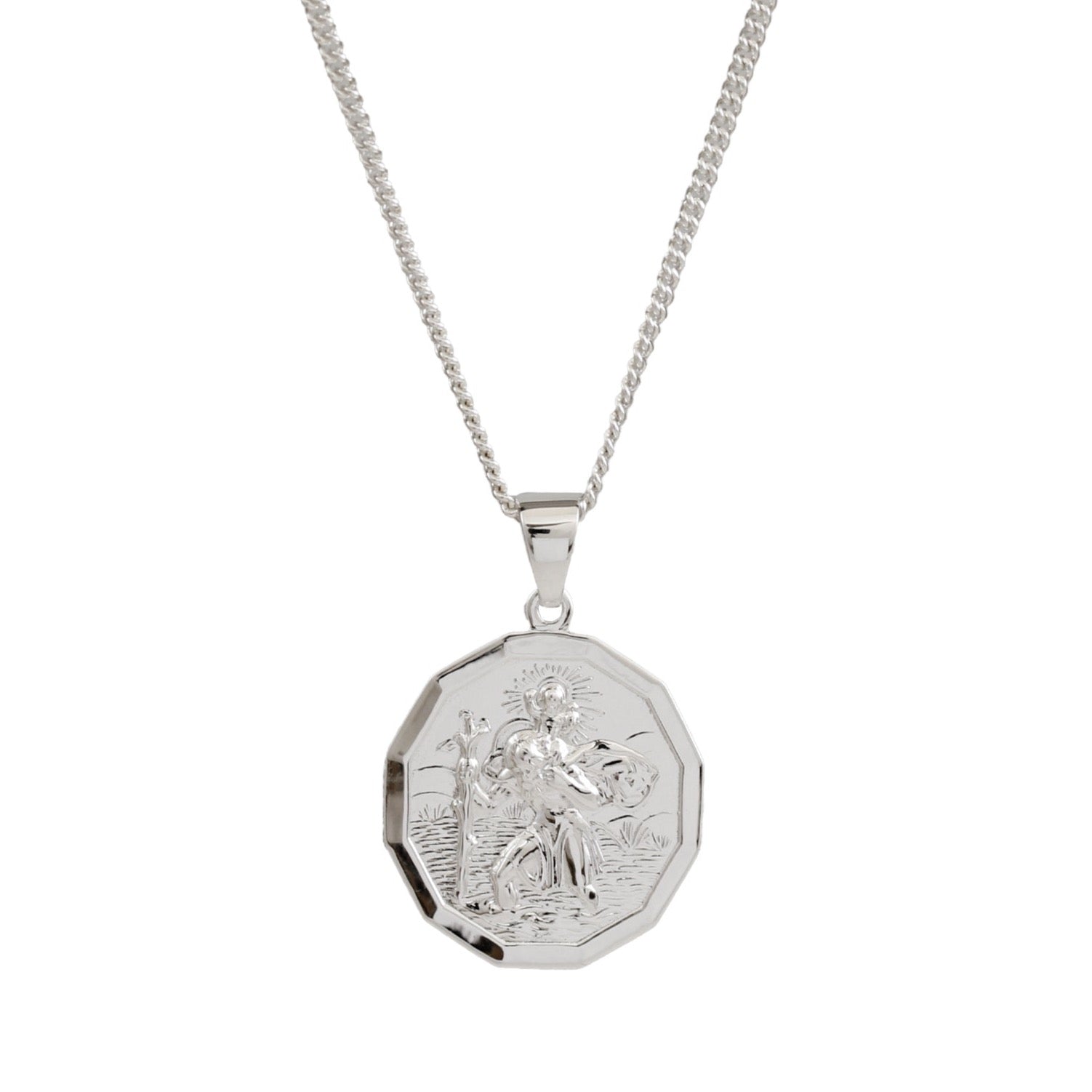 12 sided mens silver saint christopher