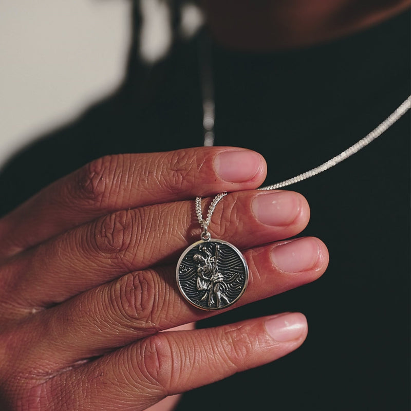 off the map jewellery storm guardian wave pattern saint christopher necklace