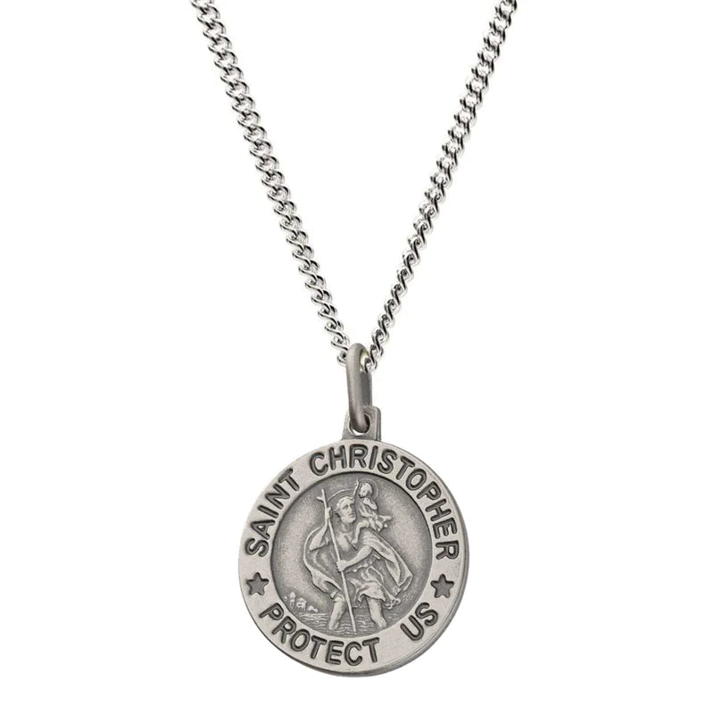 oxidised silver saint christopher necklace on curb chain