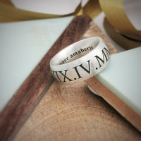 mens date roman numerals ring engraved custom
