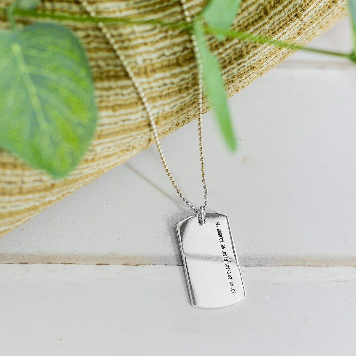 unique mens travel gift necklace engraved with location of home