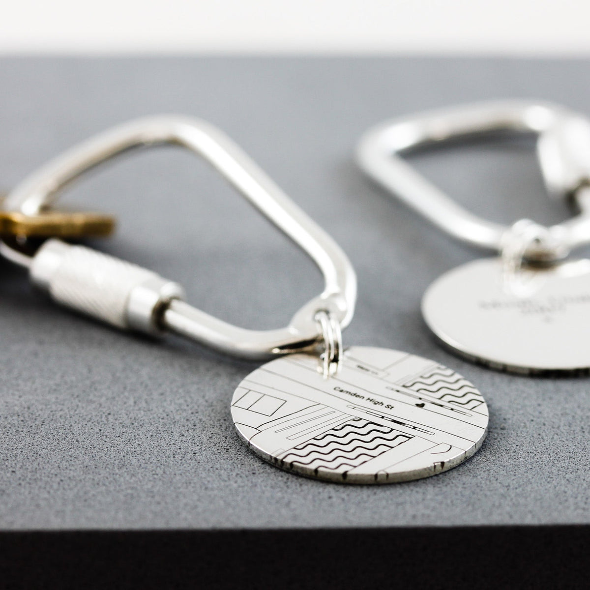 custom silver street map keyring detail