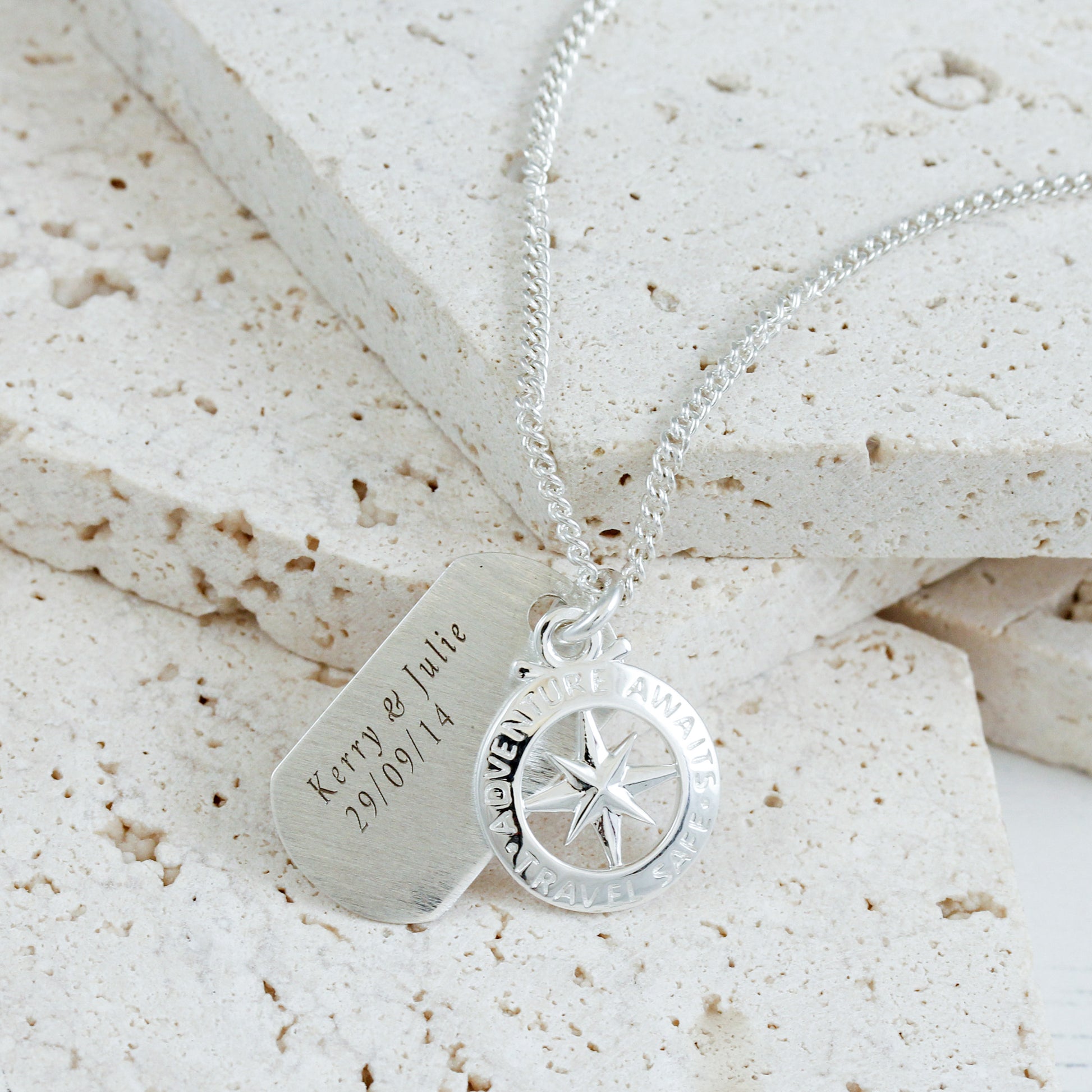 skinny dog tag necklace with name and date
