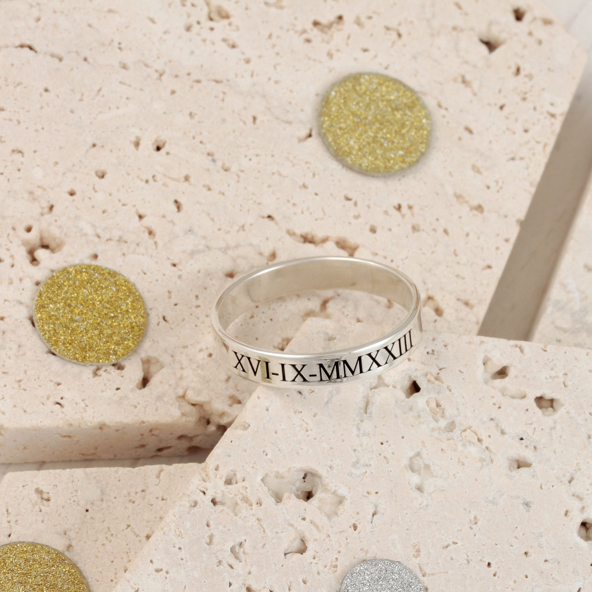 Roman Numerals Skinny Silver Band Ring – Off The Map Jewellery