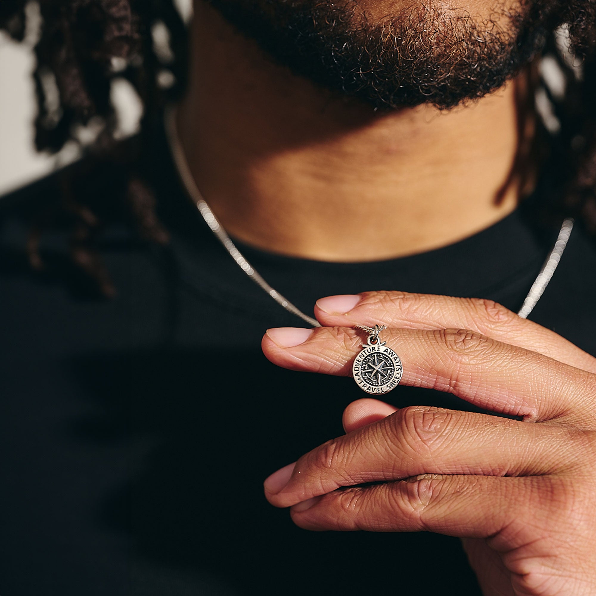 small sized travel safe adventure awaits compass necklace sterling silver travel gift for him