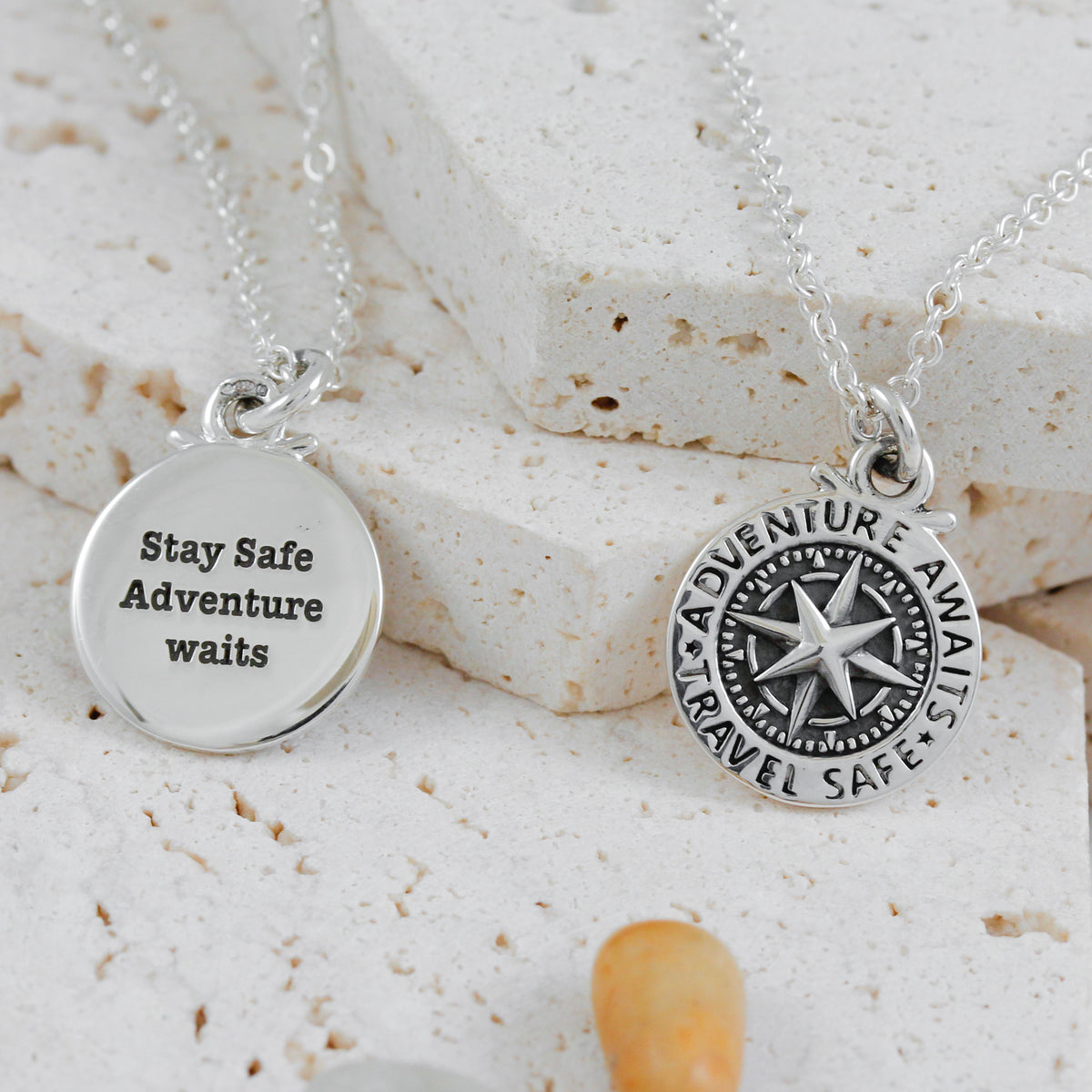 small compass necklace oxidised trace chain with typewriter font.jpg__PID:e42653c9-d78a-4454-b33f-0895a2db9489