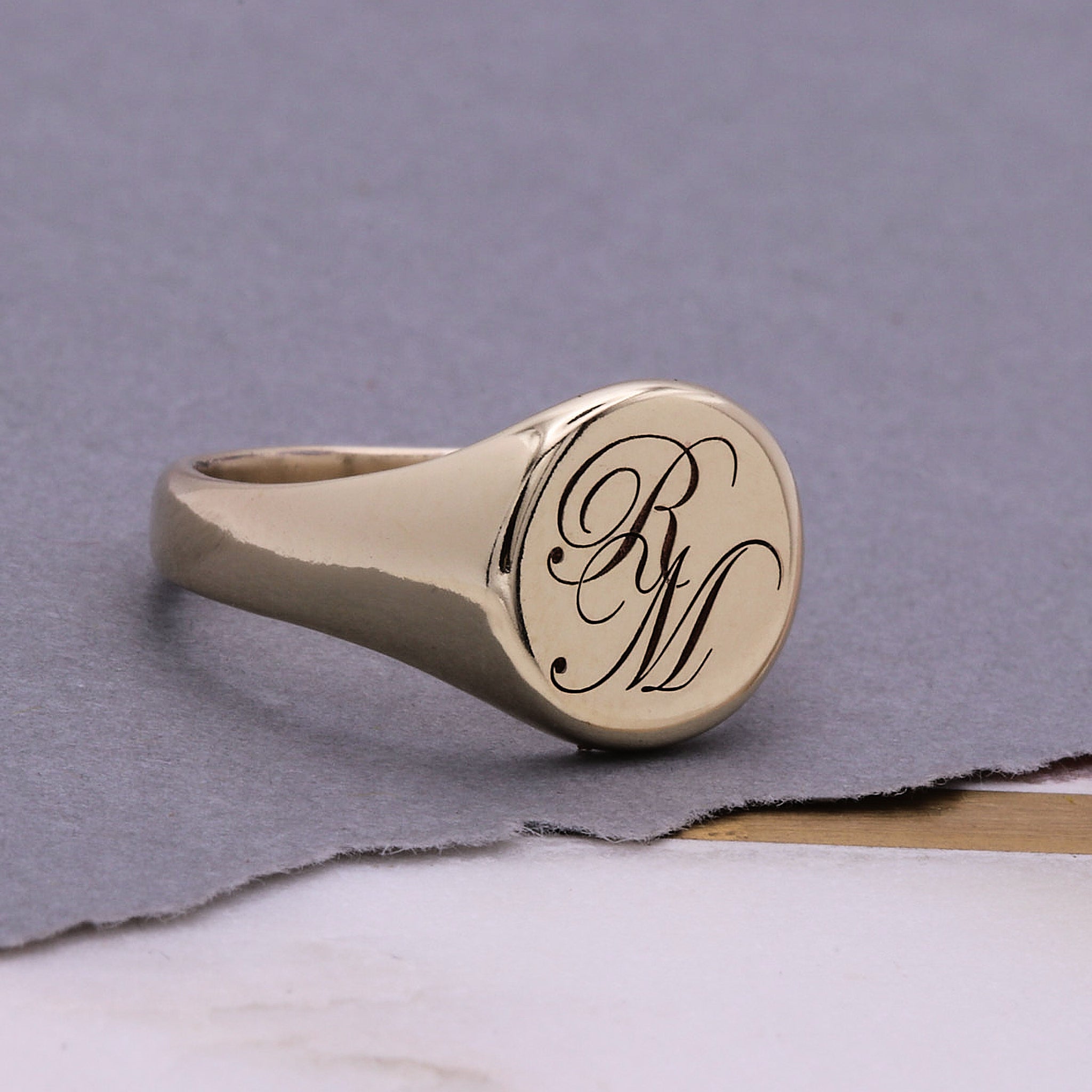 solid gold engraved initials signet ring pinky ring for men or women