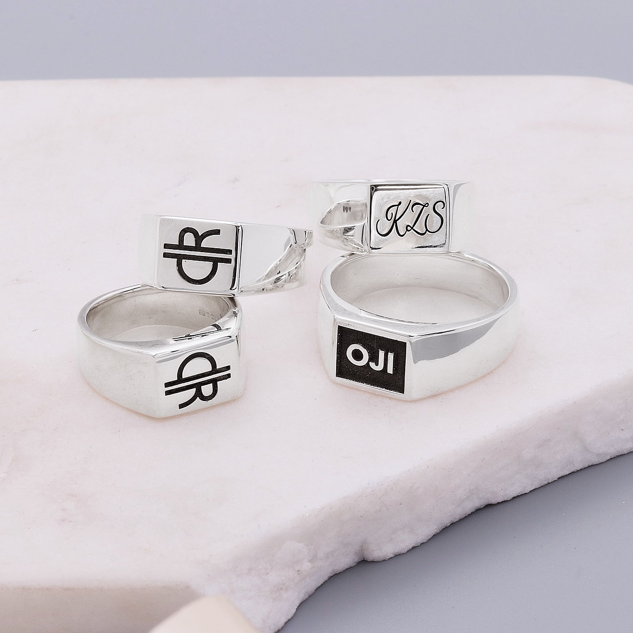 Custom Engraved Square Silver Signet Ring