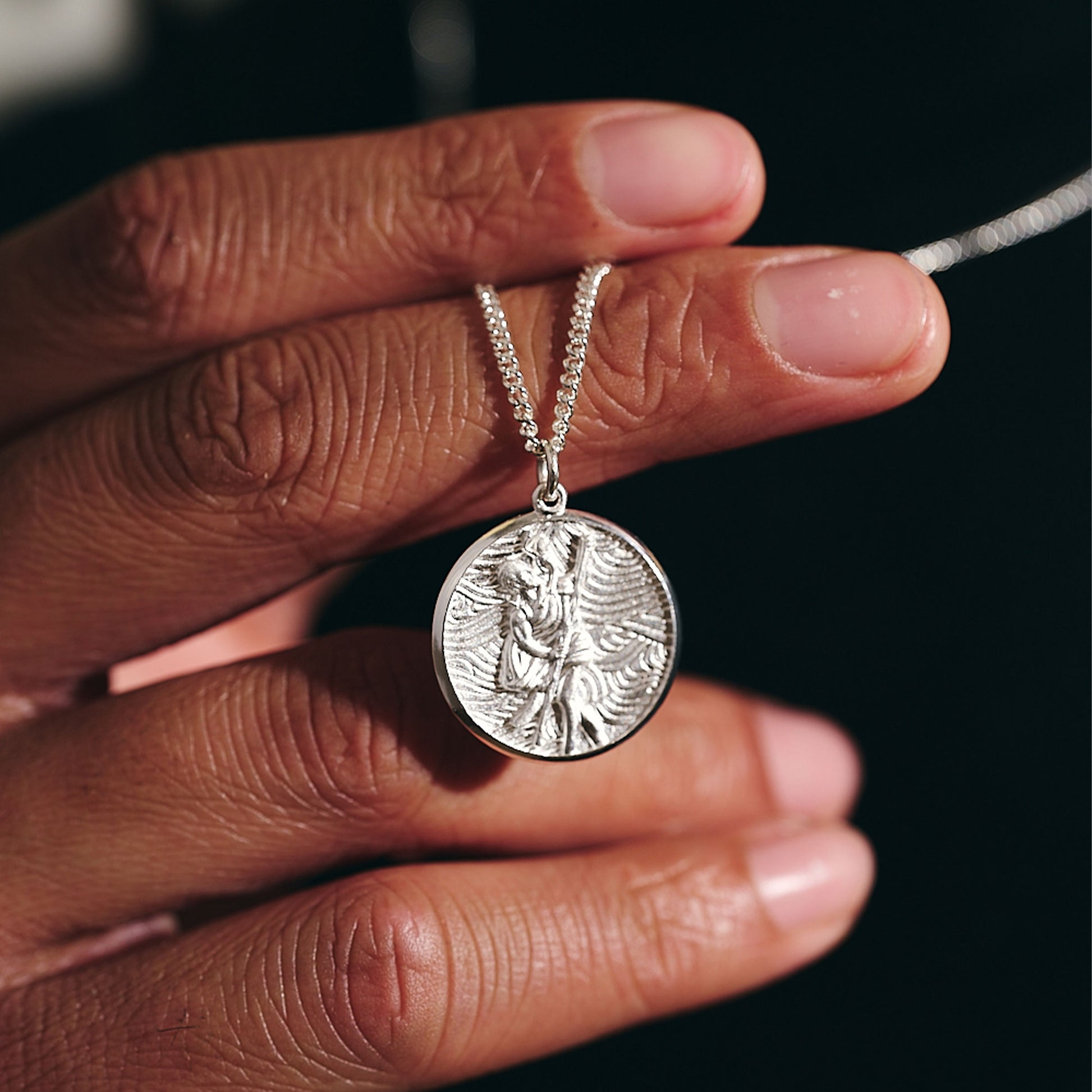 original st. Christopher pendant polished with wave detail