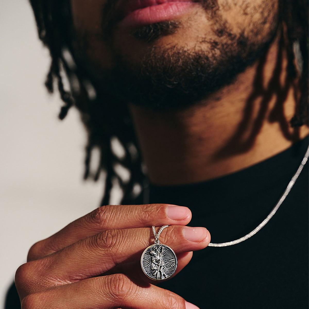 original mens silver necklace st. Christophe pendant