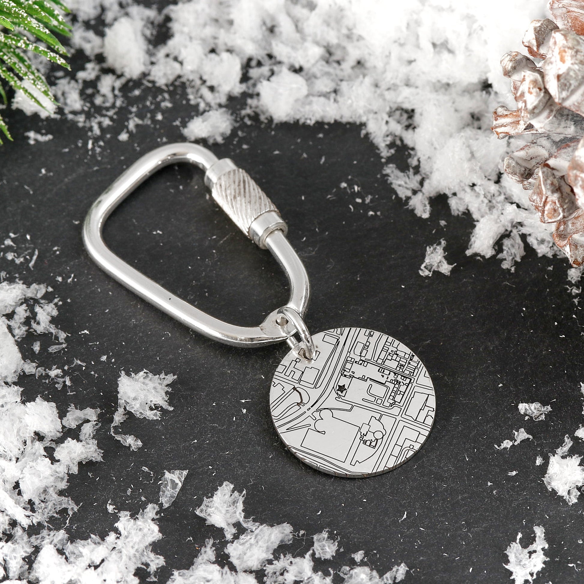 street map solid silver keyring