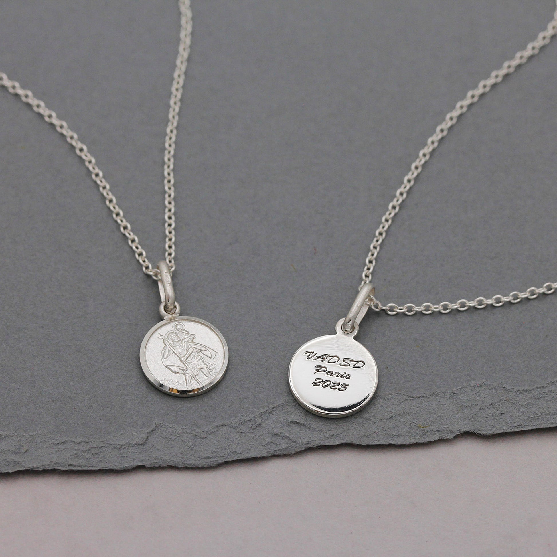 small silver saint christopher necklace with engraving
