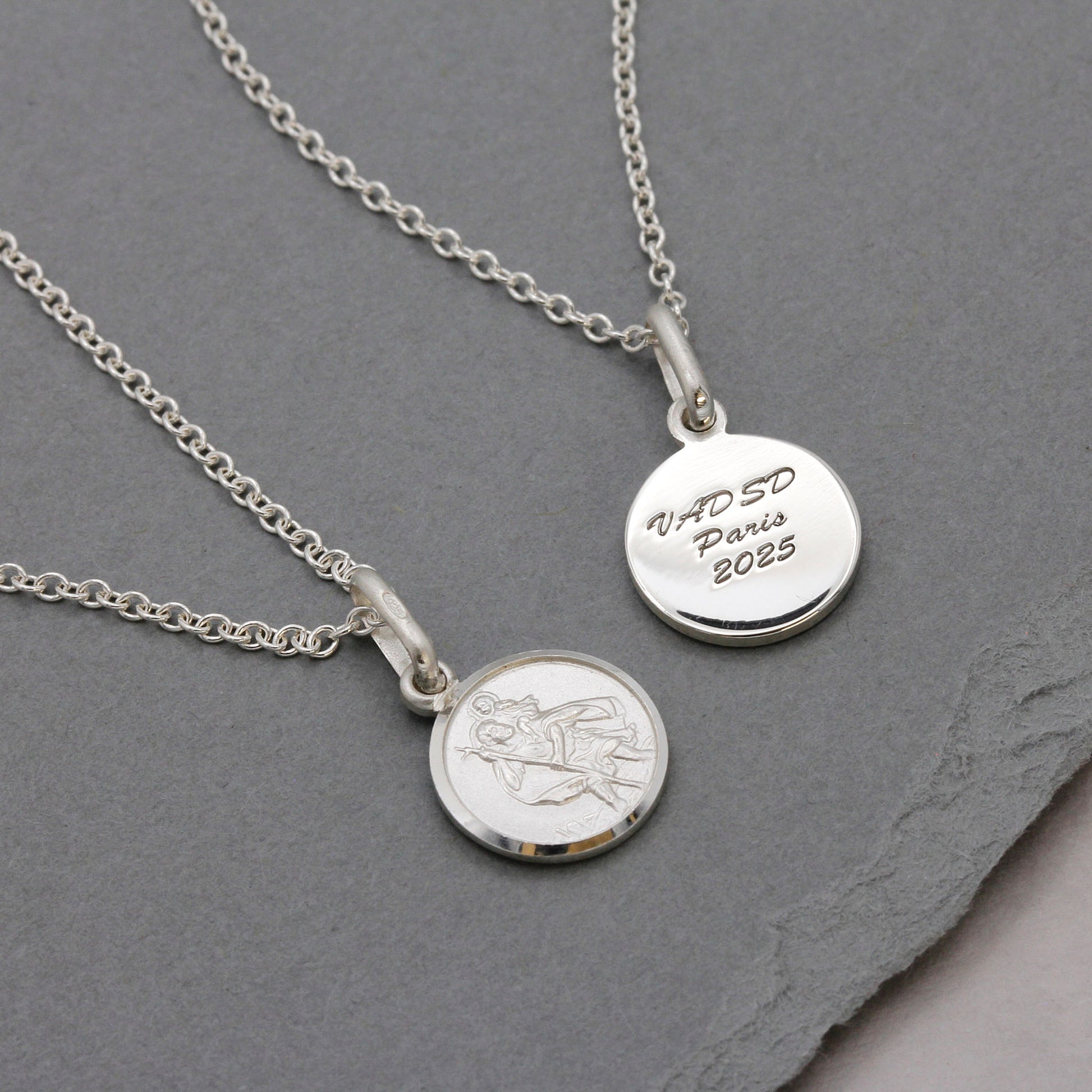 small silver saint christopher necklace with engraving