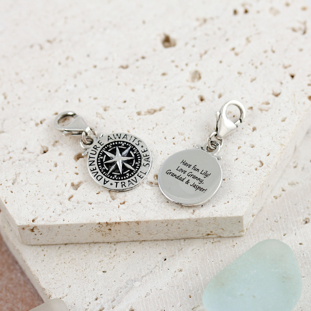 travel safe charm with clip on clasp