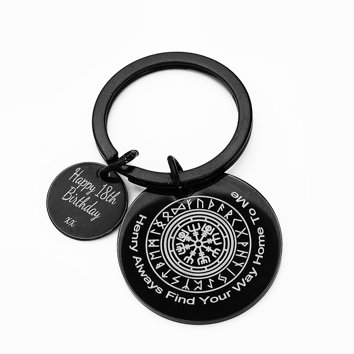Key Ring Rune Black Steel Viking Vegvisir Rune Personalied Keyring – Off The Map ...