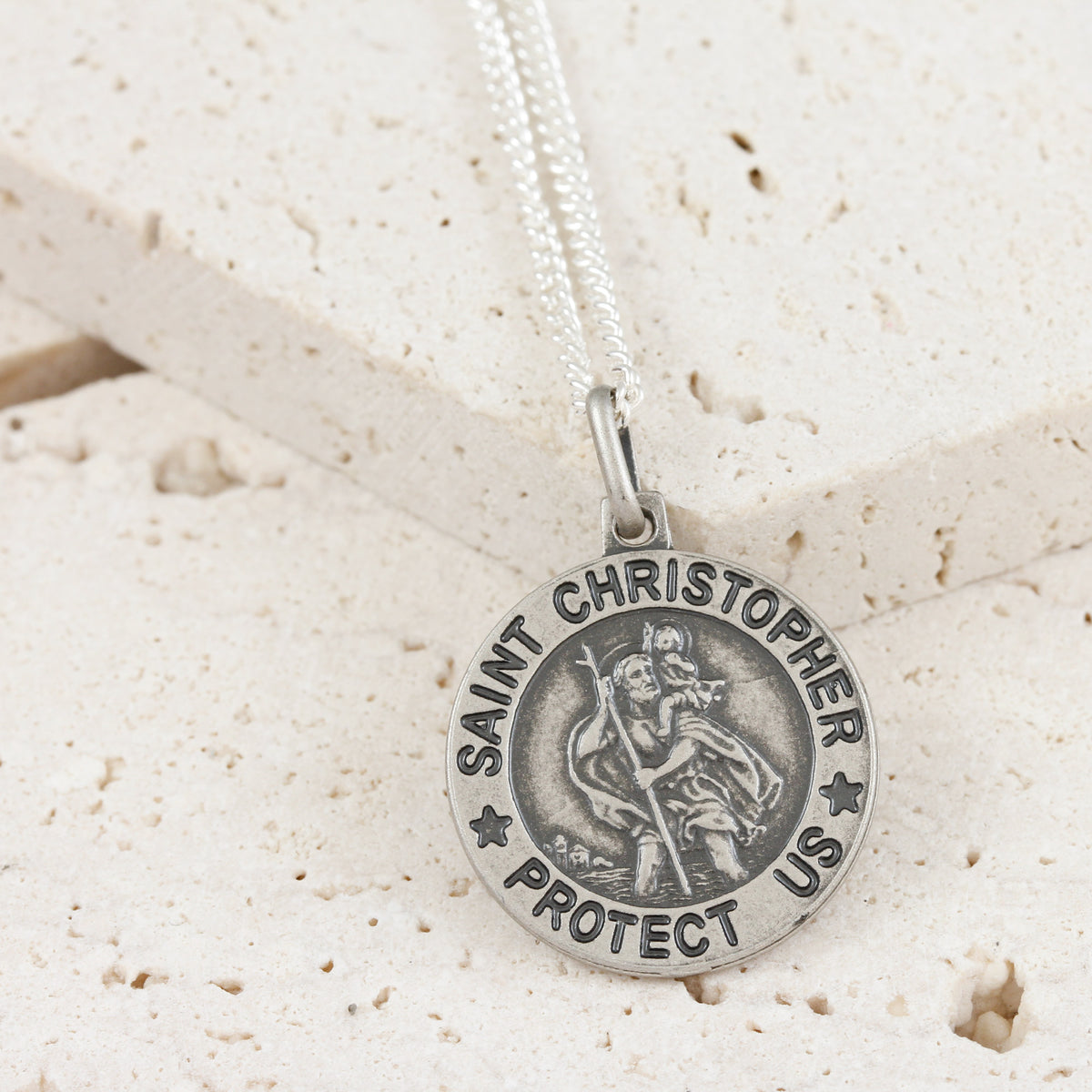 oxidised silver saint christopher necklace on 2.1mm curb chain