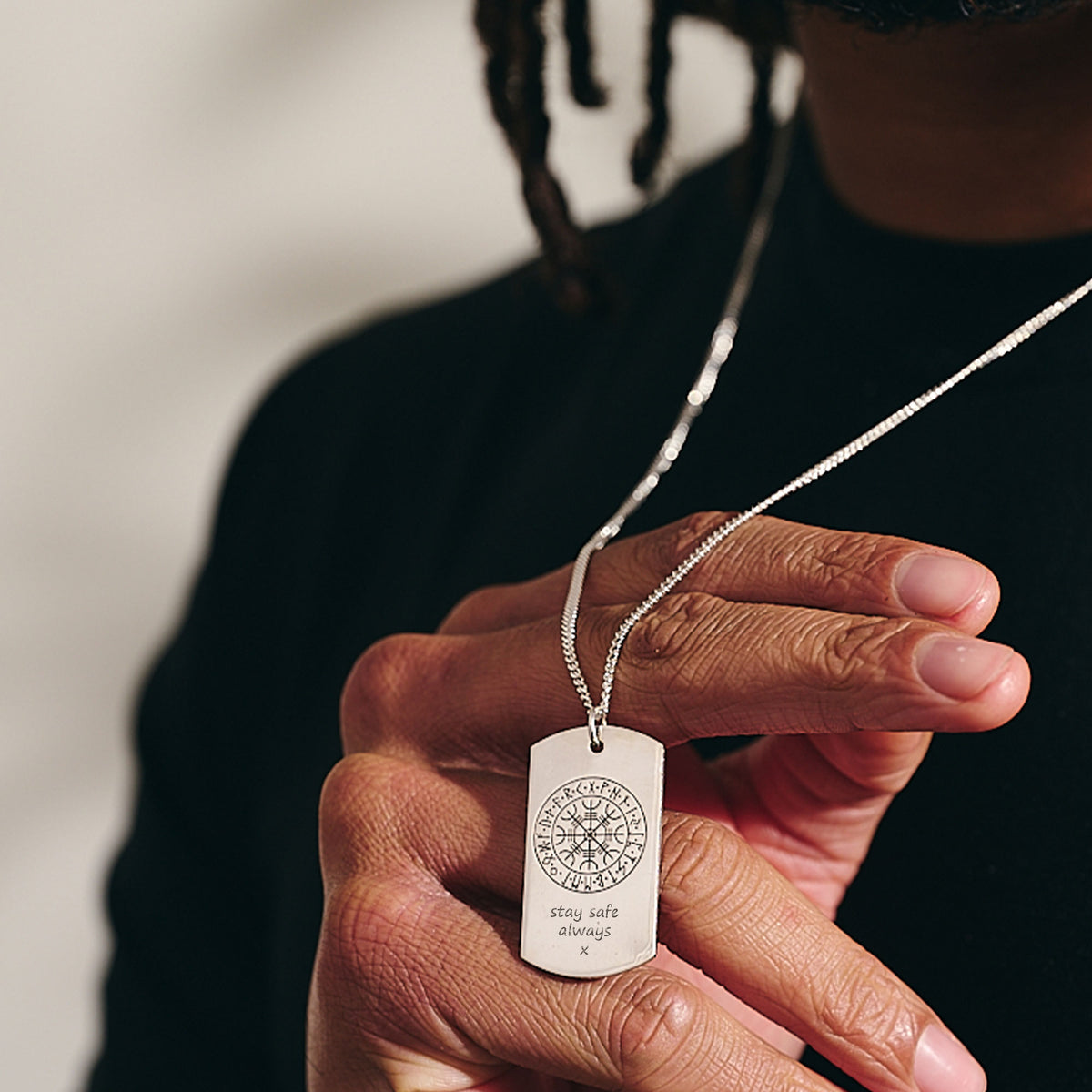 silver vegvisir rune necklace dog tag mens silver travel gift