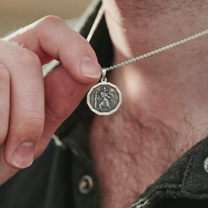12 sided dodecagoon saint christopher unusual shape travel gift for going away solid sterling silver Off The Map jewellery Uk