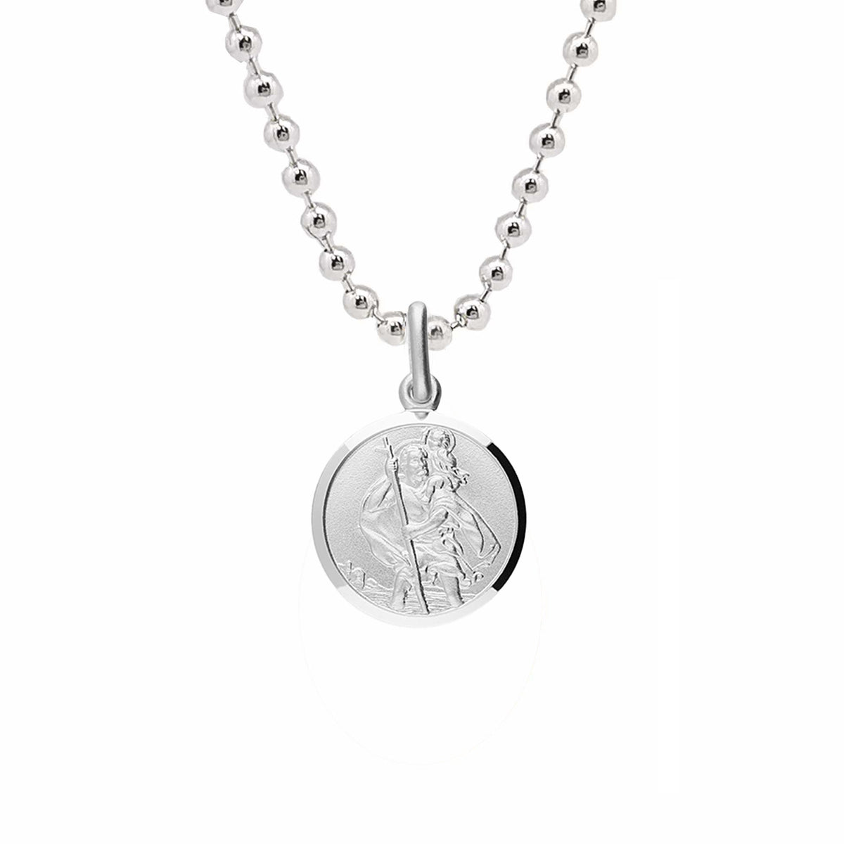 Classic Small St Christopher Necklace Sterling Silver 14mm