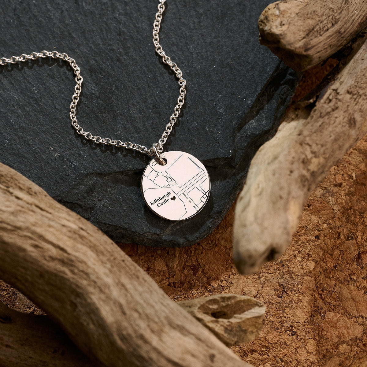custom street map silver 15mm round necklace