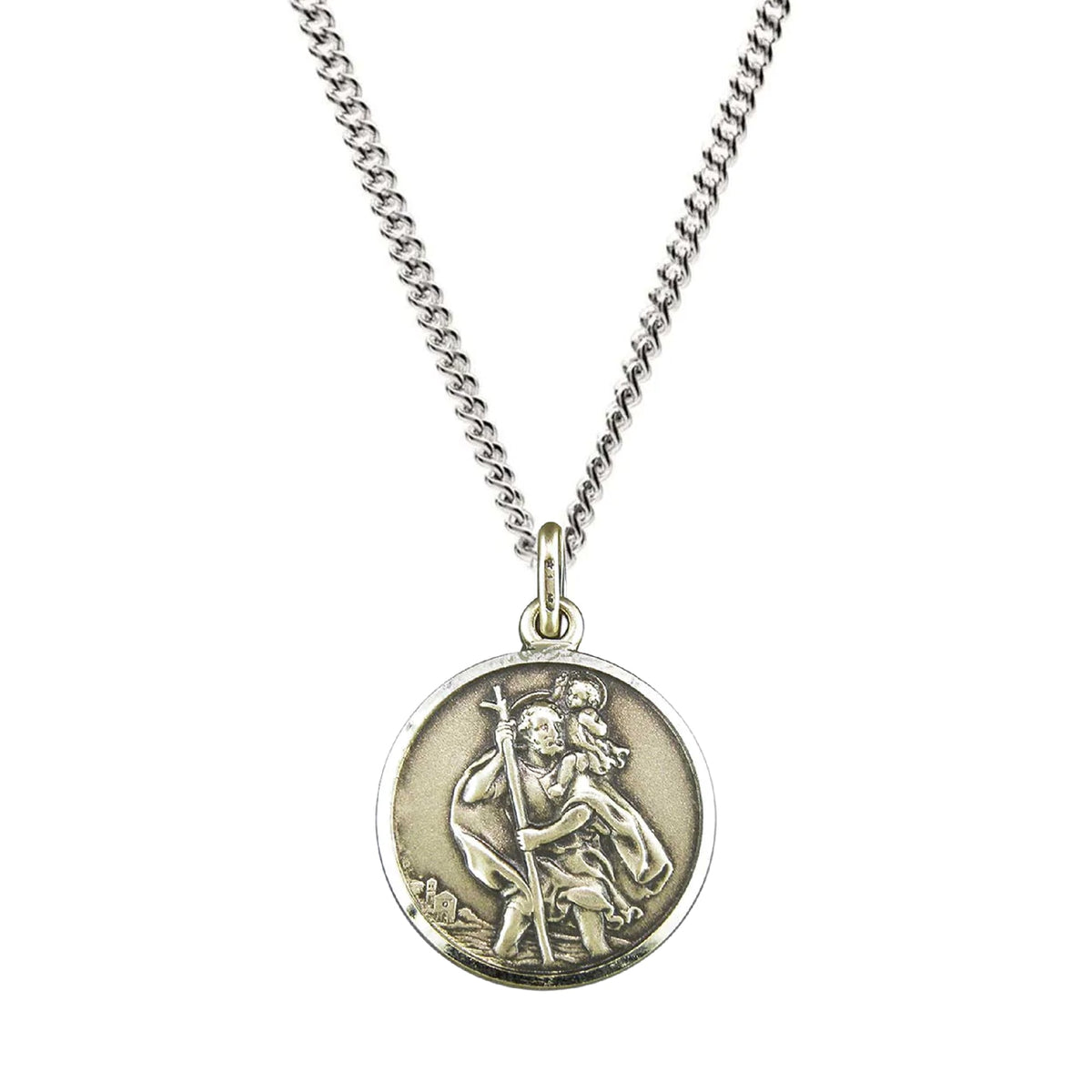 Vintage Style 18mm Personalised Silver St Christopher Necklace
