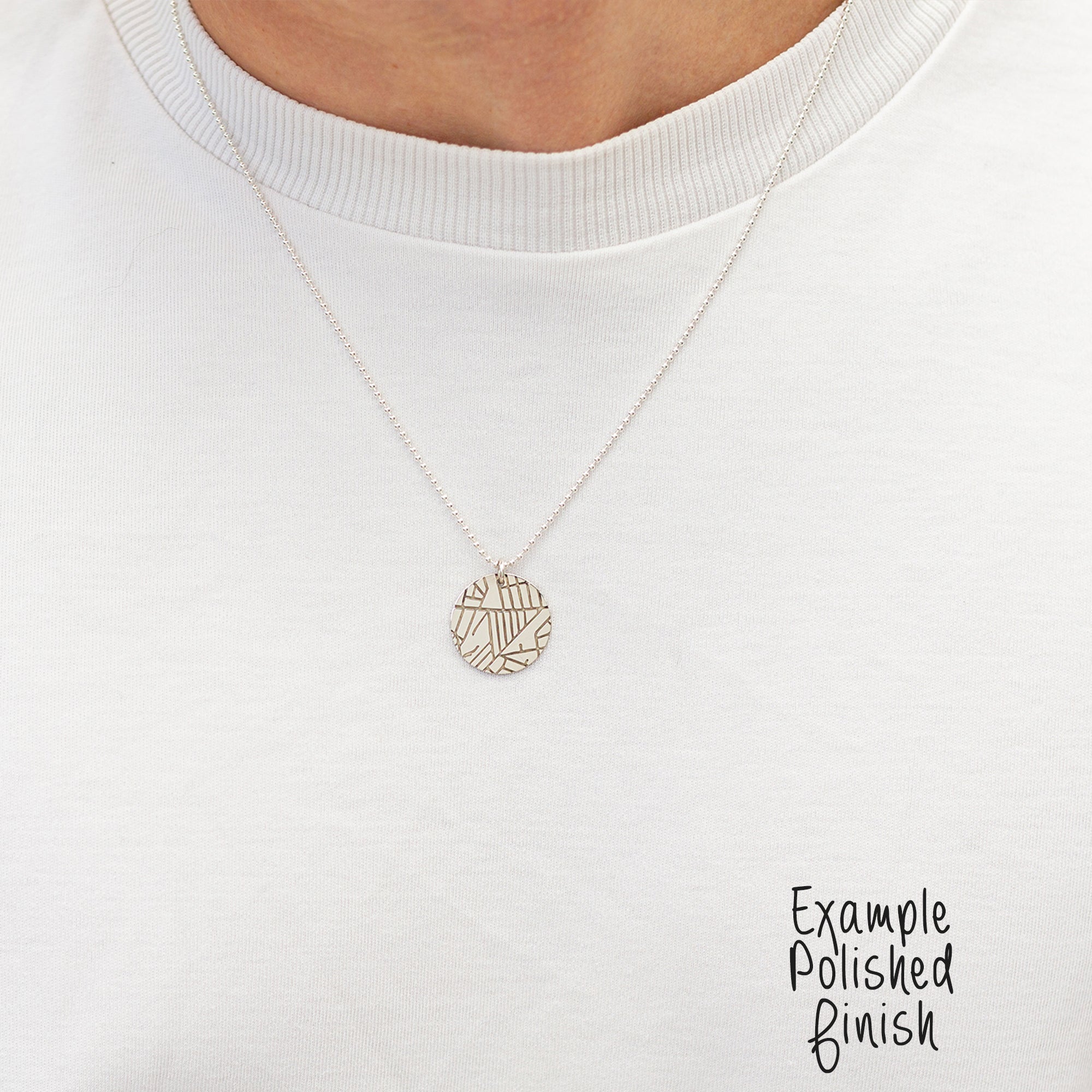 custom street map silver disc necklace off the map jewellery gift for man leaving home