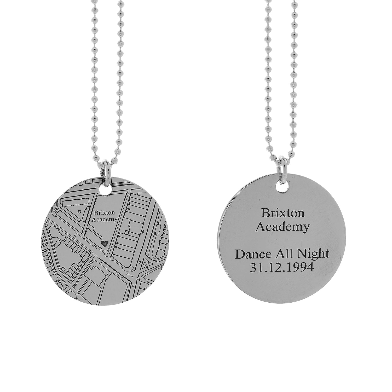 Custom Street Map 25mm Silver Disc Necklace - Necklaces from Off The Map Jewellery