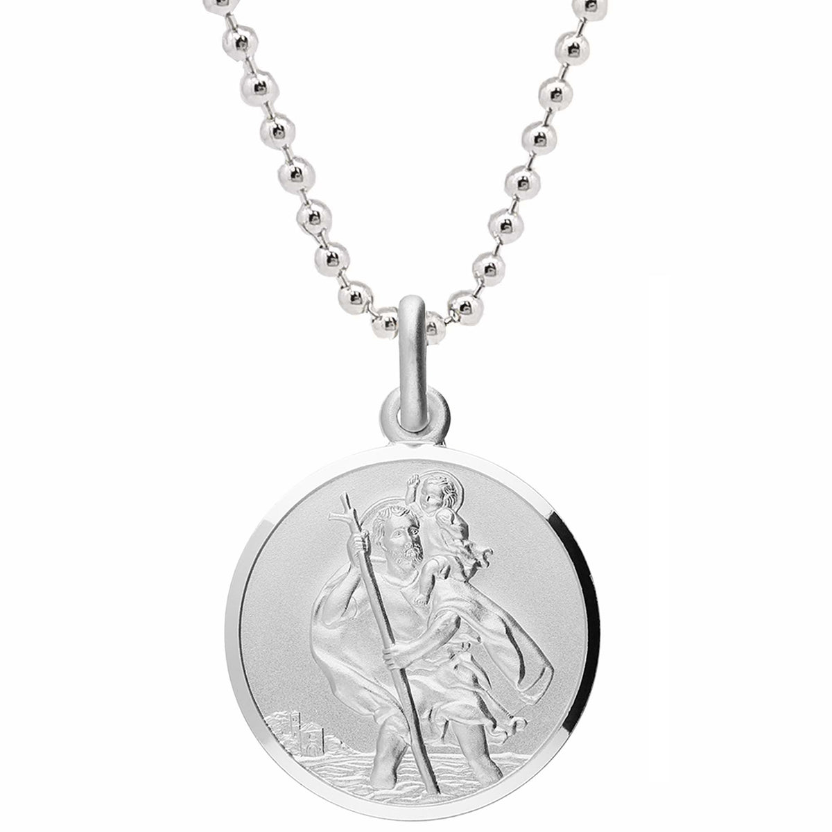 Classic St Christopher Necklace Chunky Sterling Silver 27mm