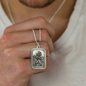 large mens dog tag st christopher necklace personalised solid silver 21st 18th birthday gift Off The Map Jewellery