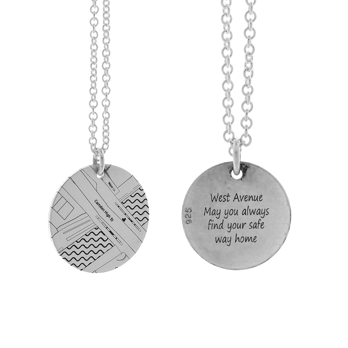 Custom Street Map 20mm Silver Disc Necklace