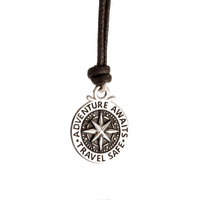 travel safe compass necklace on leather silver adventure awaits saint christopher