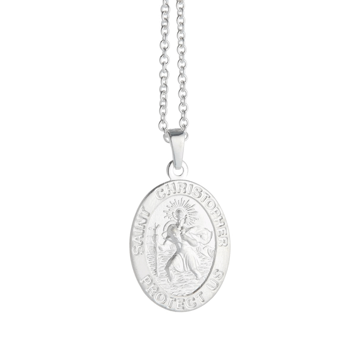 silver oval saint christopher necklace trace chain for women or men