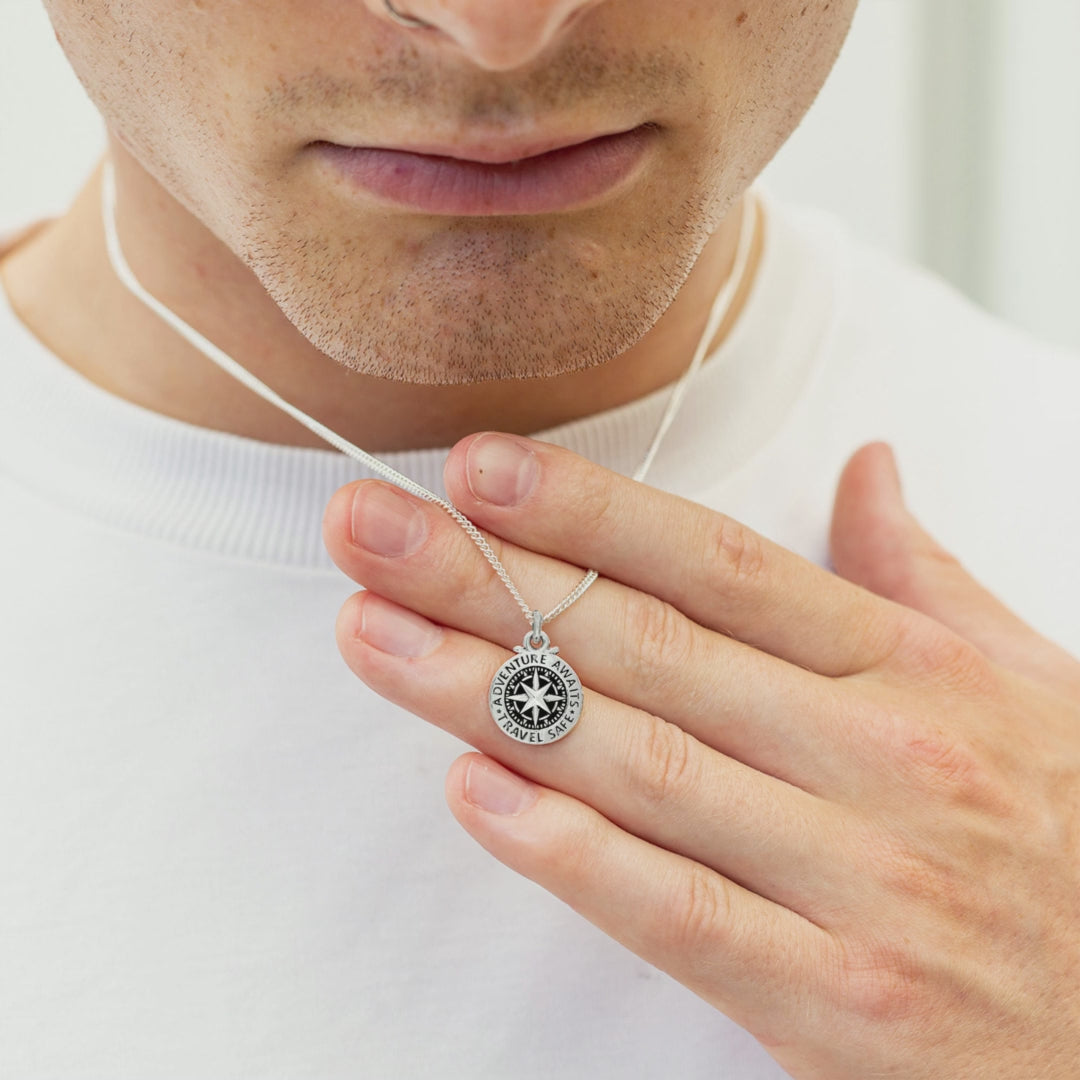Load video: alternative saint christopher compass necklace travel safe gift for son daughter