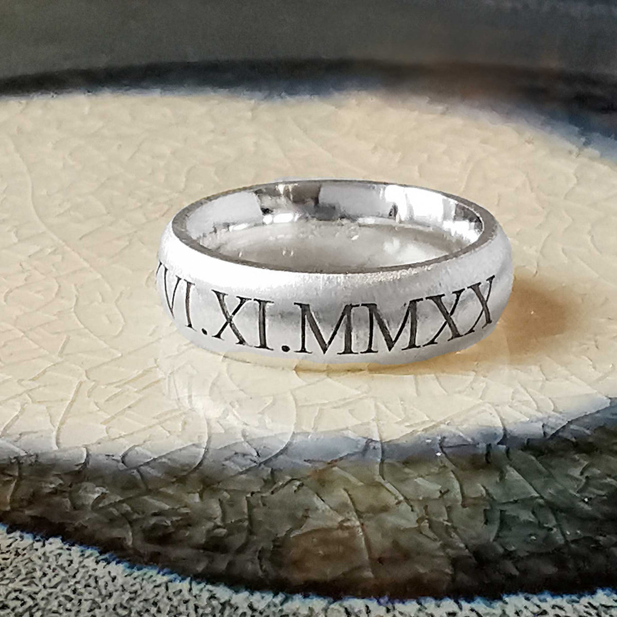 Roman Numerals 6mm Silver Ring