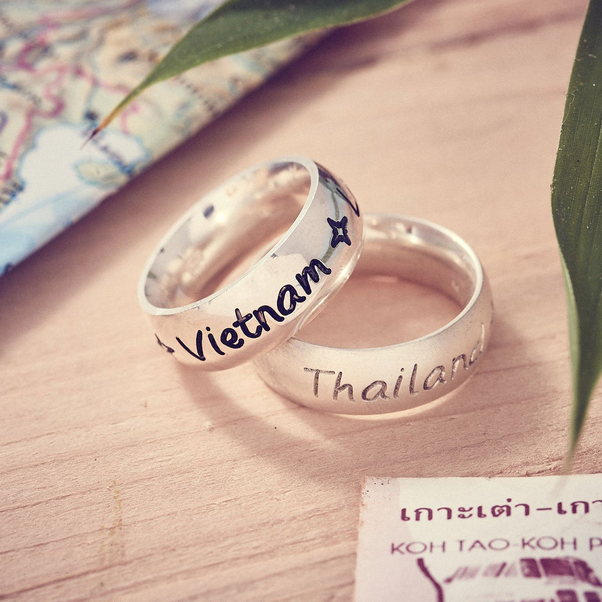 Travel gift ideas for a man, engraved chunky silver ring with country destinations