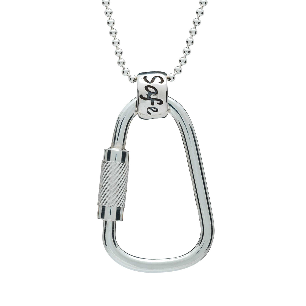 Climbing Carabiner Travel Safe Silver Necklace - alternative Saint Christopher traveller pendant