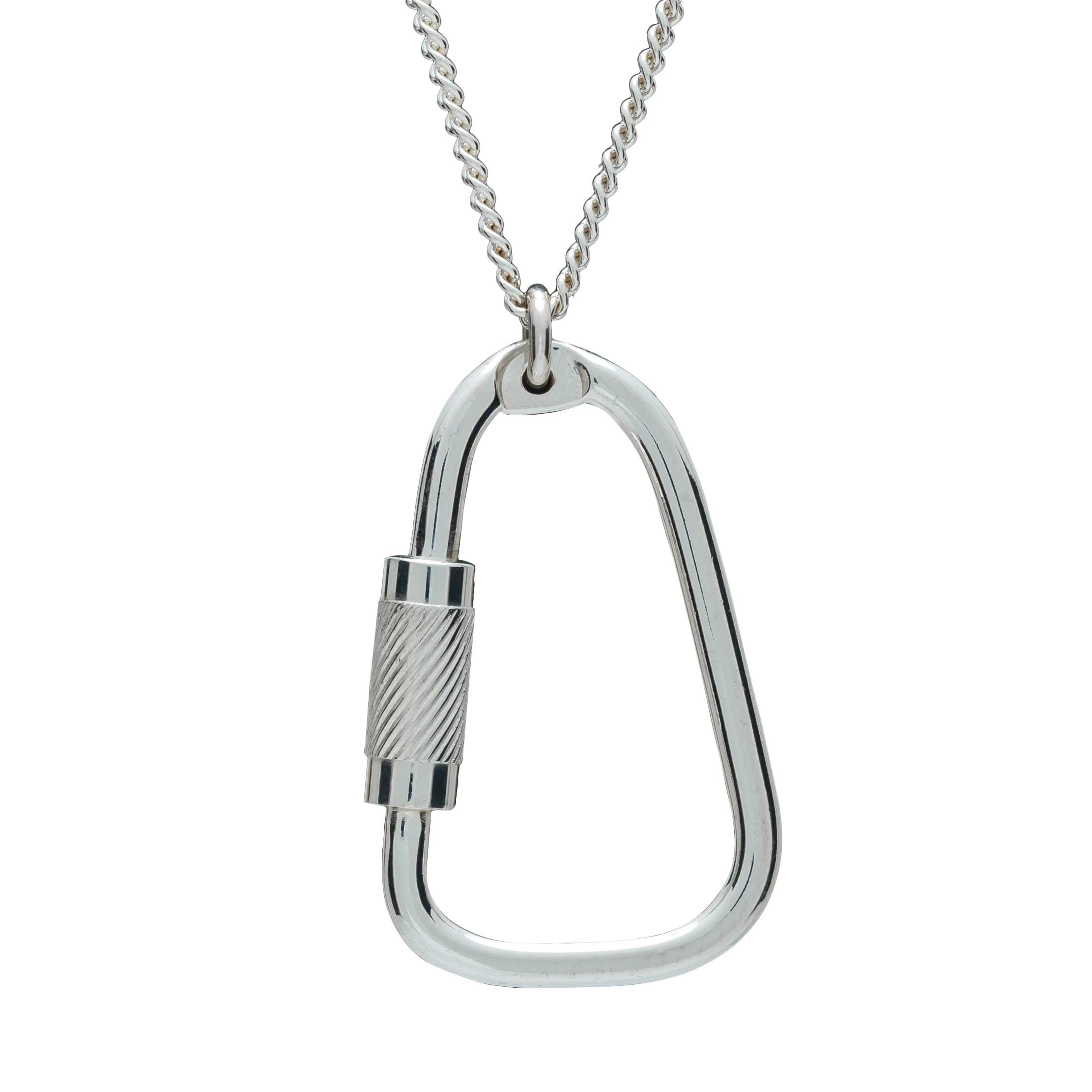 Climbing Carabiner Silver Necklace - men's climbing pendant 