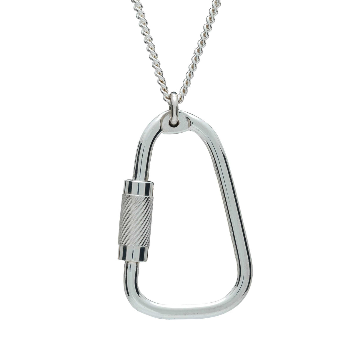 Climbing Carabiner Silver Necklace - men&#39;s climbing pendant 