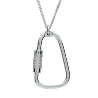 Climbing Carabiner Silver Necklace - men's climbing pendant 