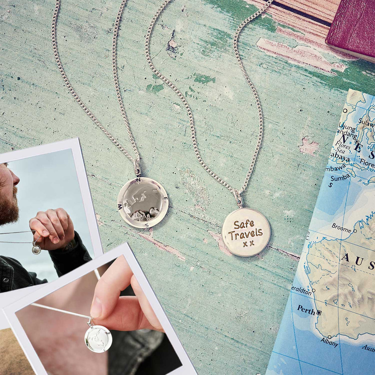 Silver european map globe necklace Off The Map Jewellery alternative silver mans Saint Christopher