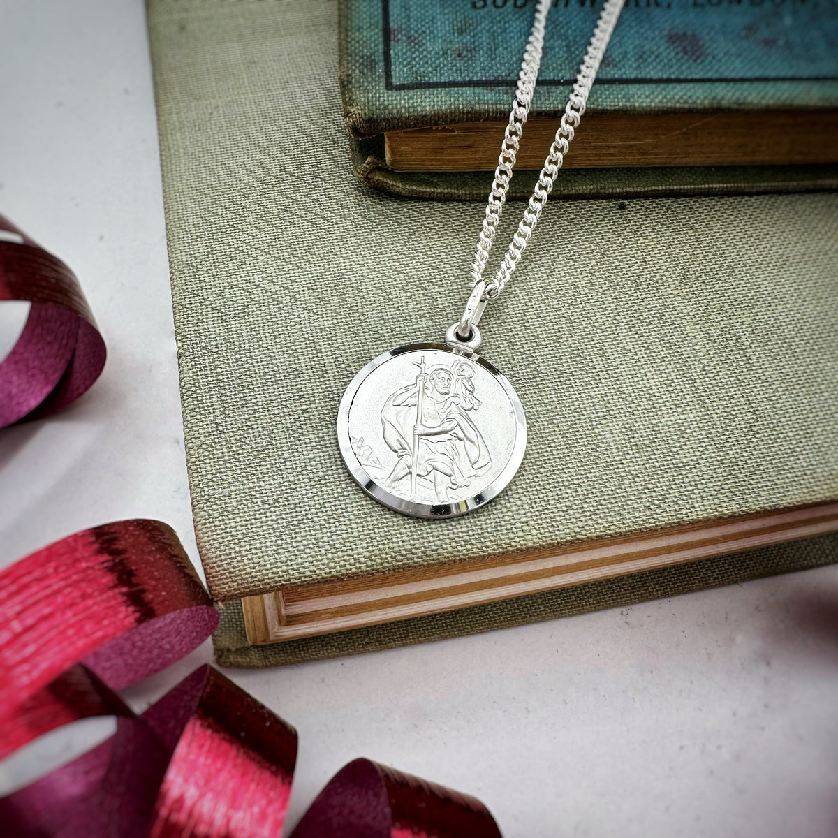 silver engraved saint Christopher necklace