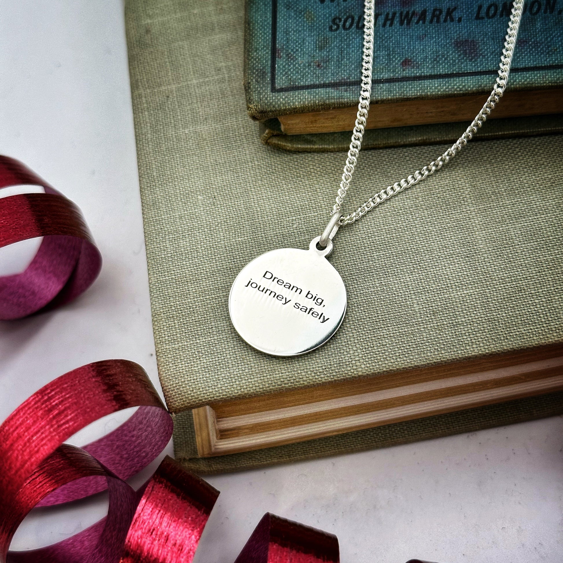silver engraved saint Christopher necklace