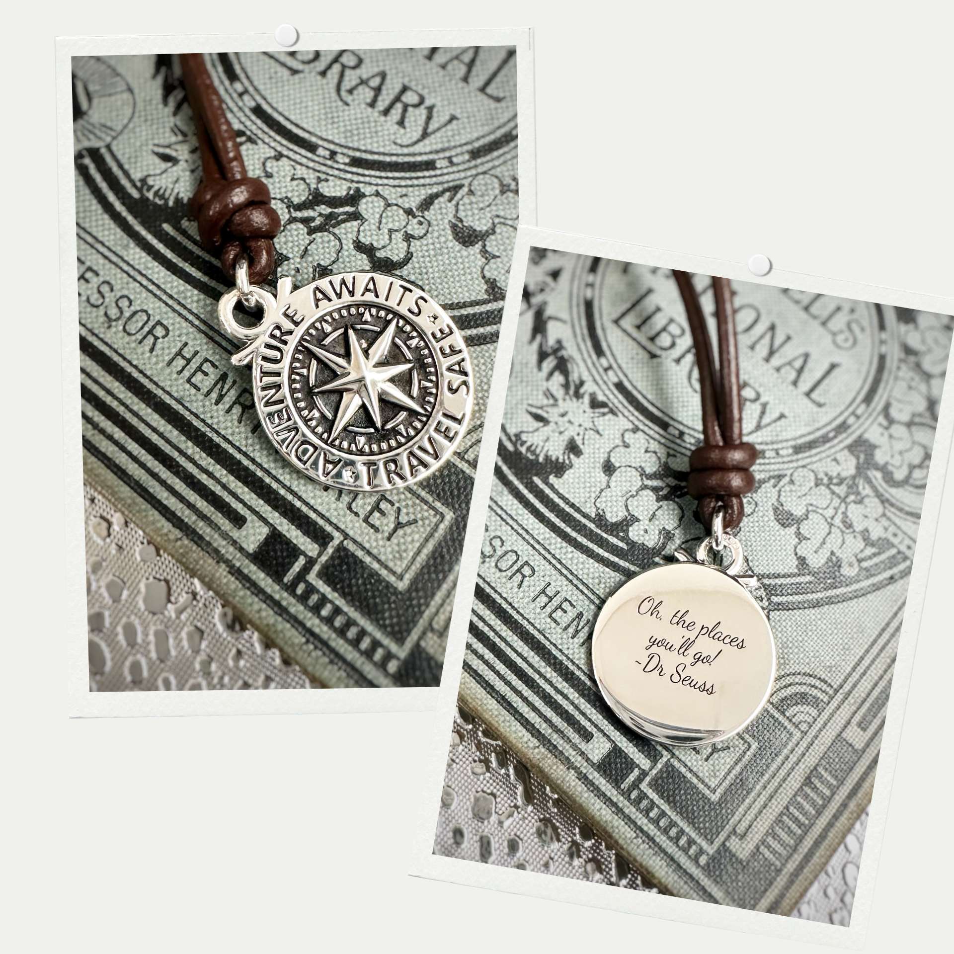travel safe compass necklace engraved oh the places you'll go