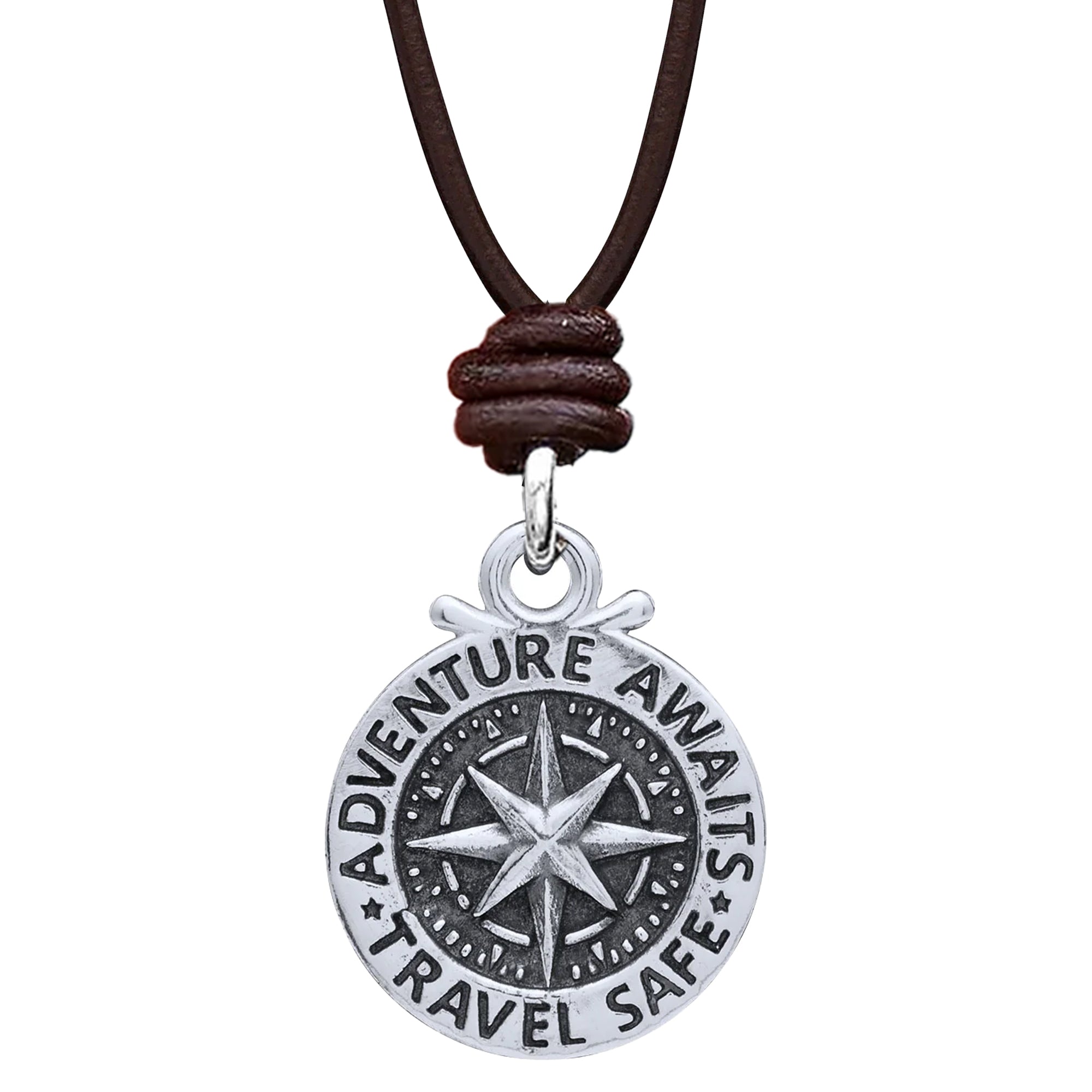 vegan or leather cord silver adventure necklace travel safe