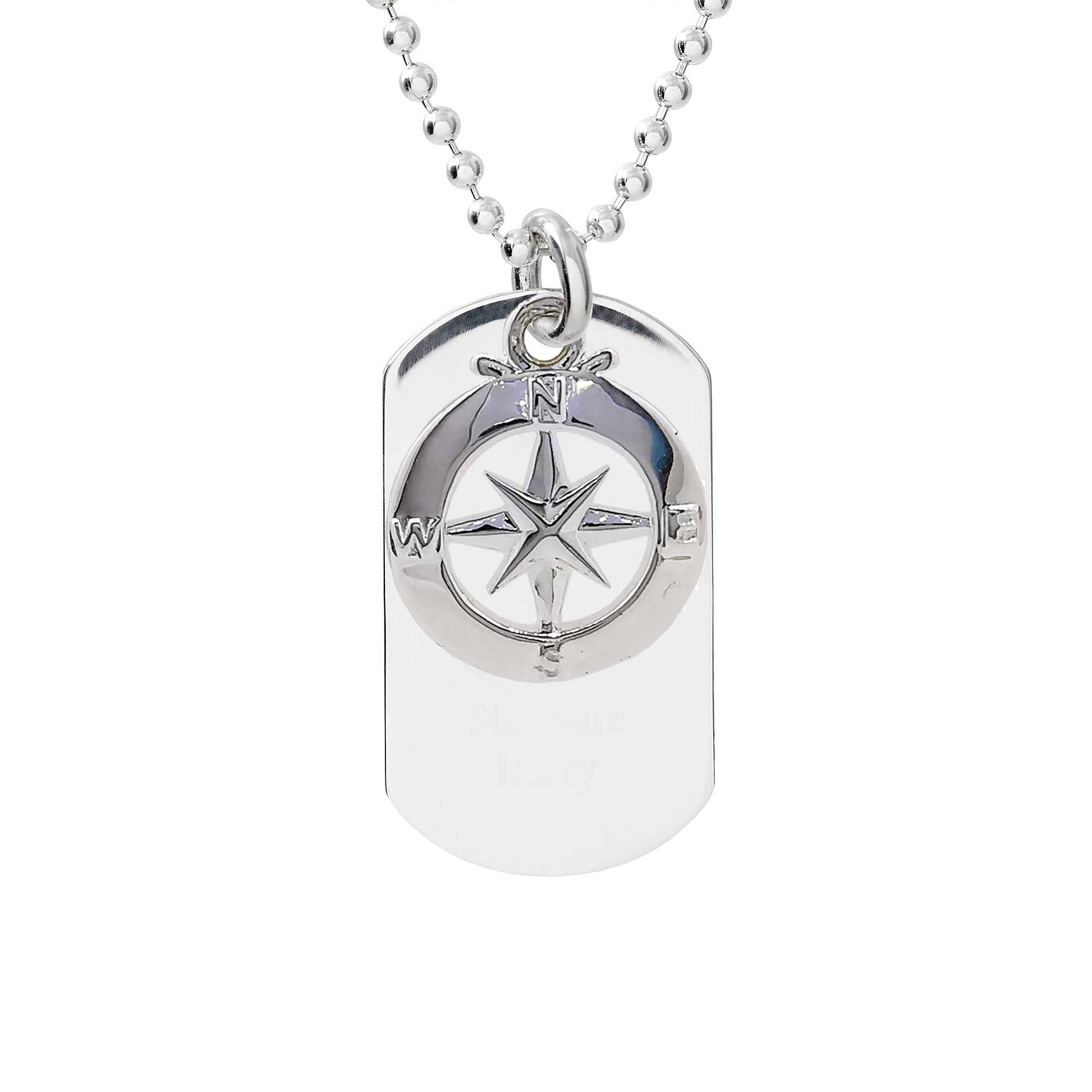 dog tag with travel coordinates engraved with compass enamel pendant mens gift necklace